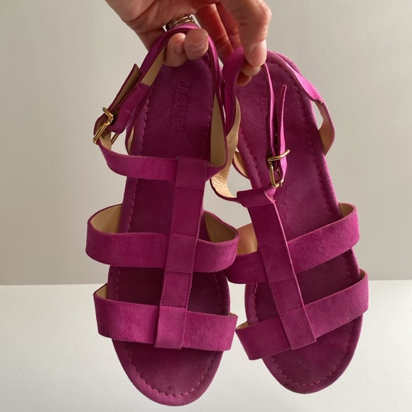 J. Crew Suede Leather Upper and Sole Made in Italy Size 9.5 Sandal Berry Color - Picture 4 of 11